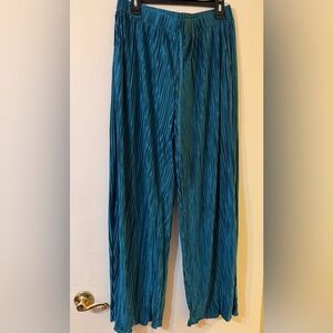 SHEIN Solid Accordian Blue Wide Leg Elastic Band Pants Sz 1XL